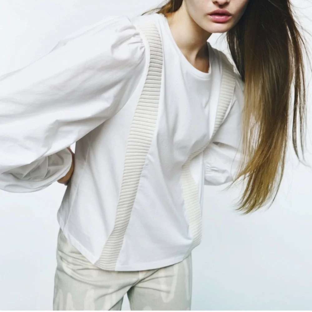 Zara Combination Banded Women's Oyster White Top Small